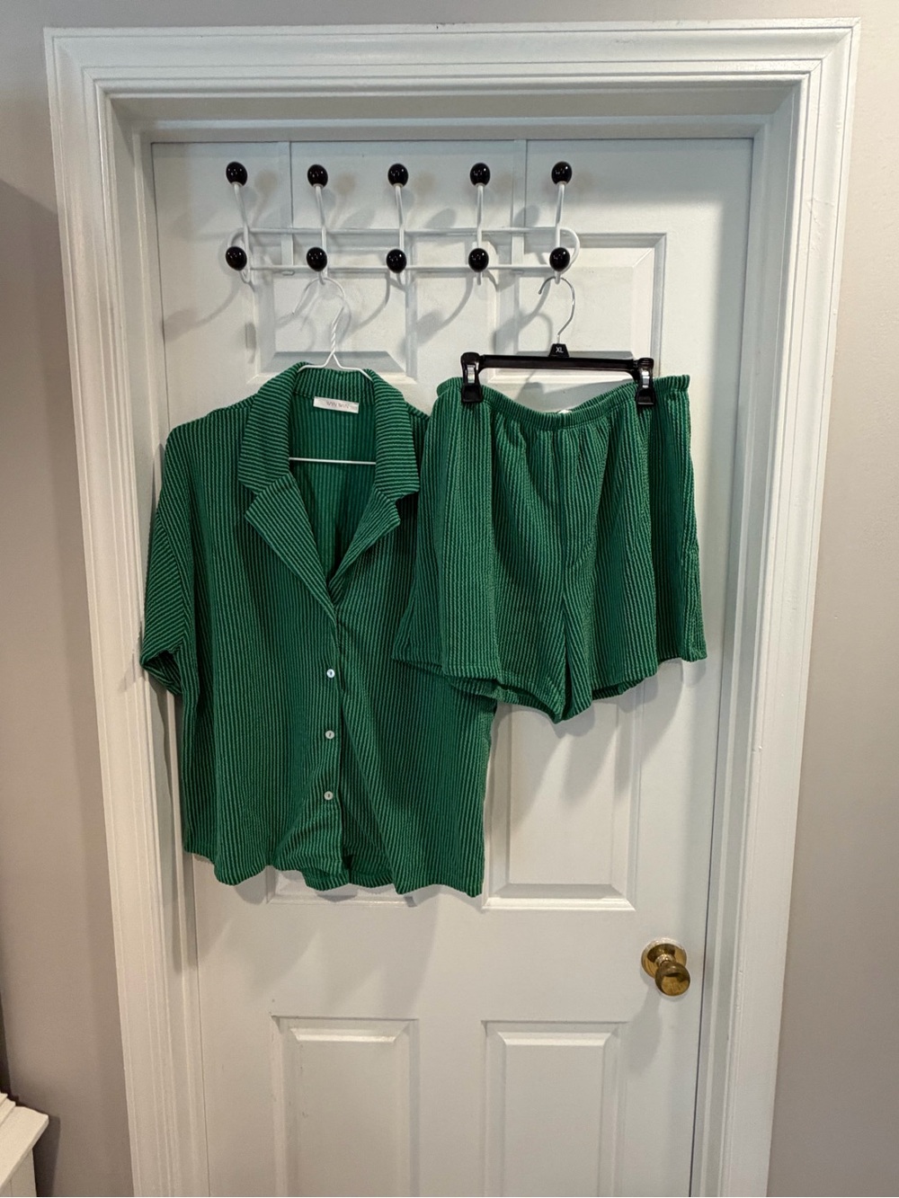 New WinWin Ribbed 2 Piece Short Button down Shirt Top  Set - Green  - Sz S M L